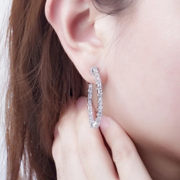 Anthropologie - Emerald Cut Hoops Double Inlay Eternity Earrings - Picture 2 of 16